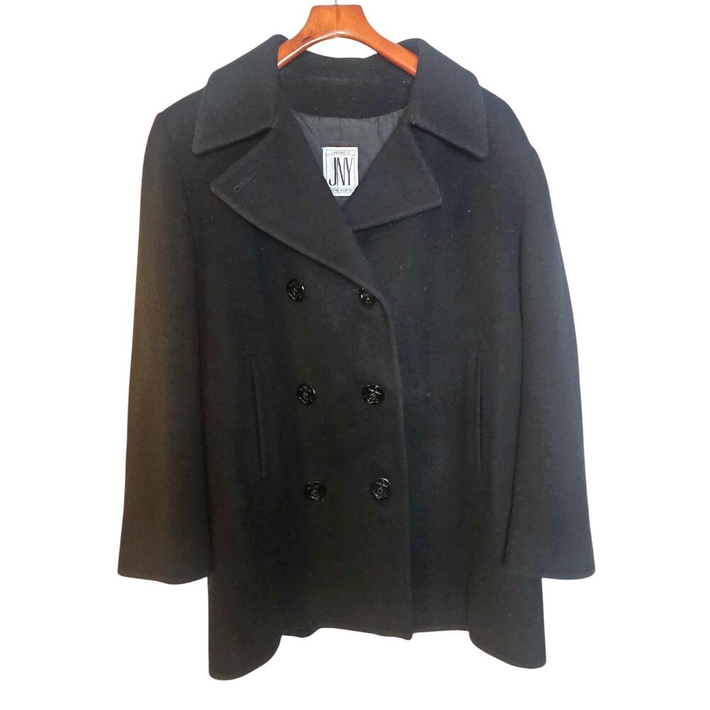 Jones New York Vintage Black Double Breasted Wool Pea Coat